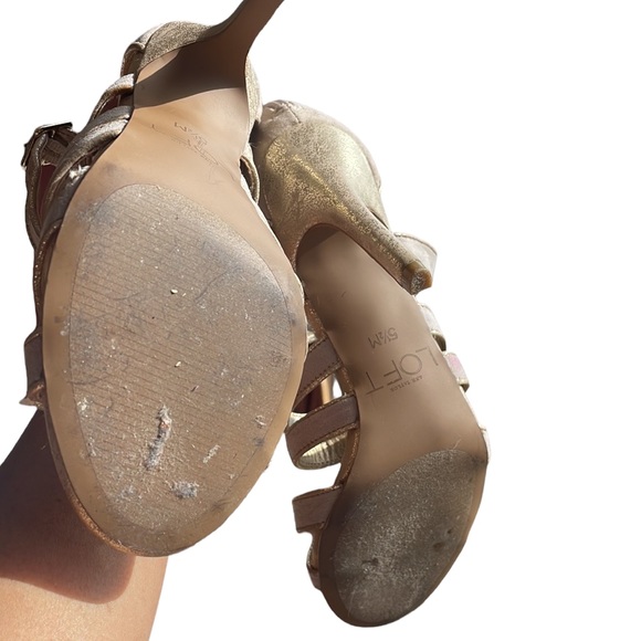 Ann Taylor Loft Women's peep toe glitter crossing strap dance sandals, Gold, 5.5 - Picture 7 of 11